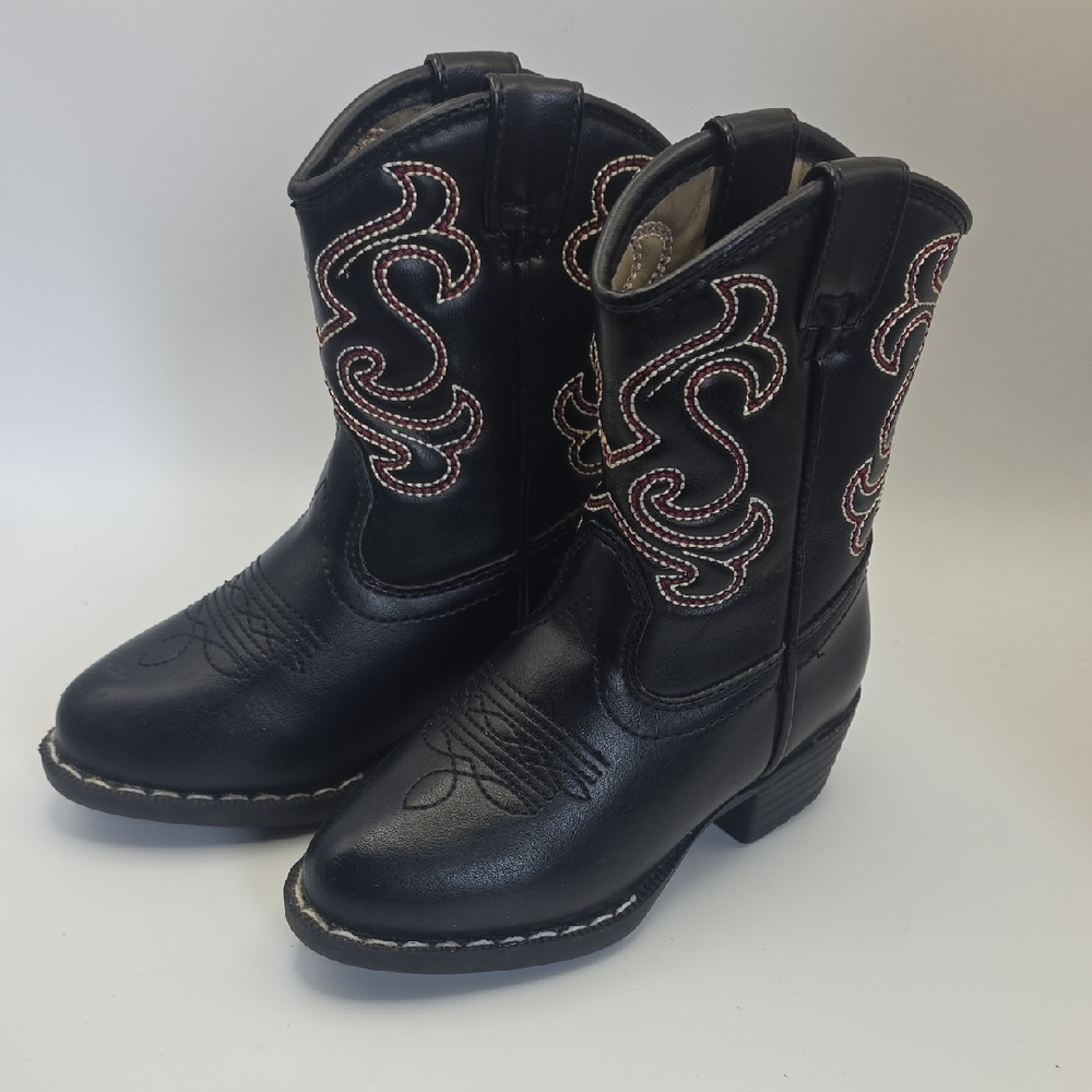 Canyon Trails Black Western Cowboy Boots with Embroidered Design Toddler 5M